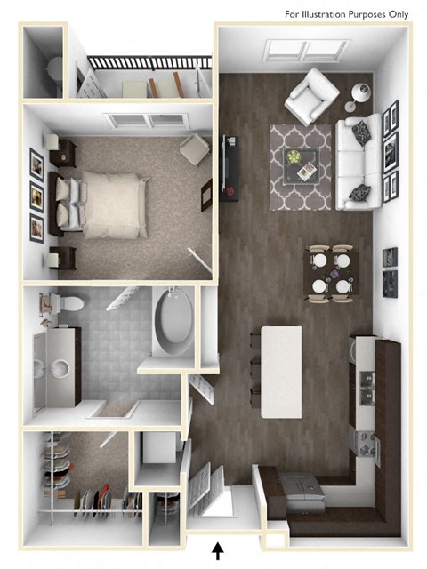 Floor plan for 1 bed, 1 bath, 817 sqft